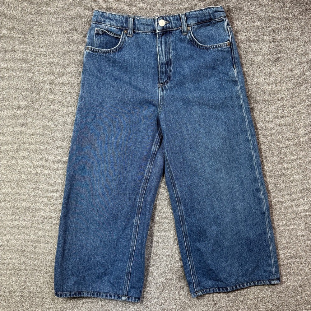 Zara Girls Wide Leg Jeans Size 13-14 Blue Denim High Rise Adjustable Waist